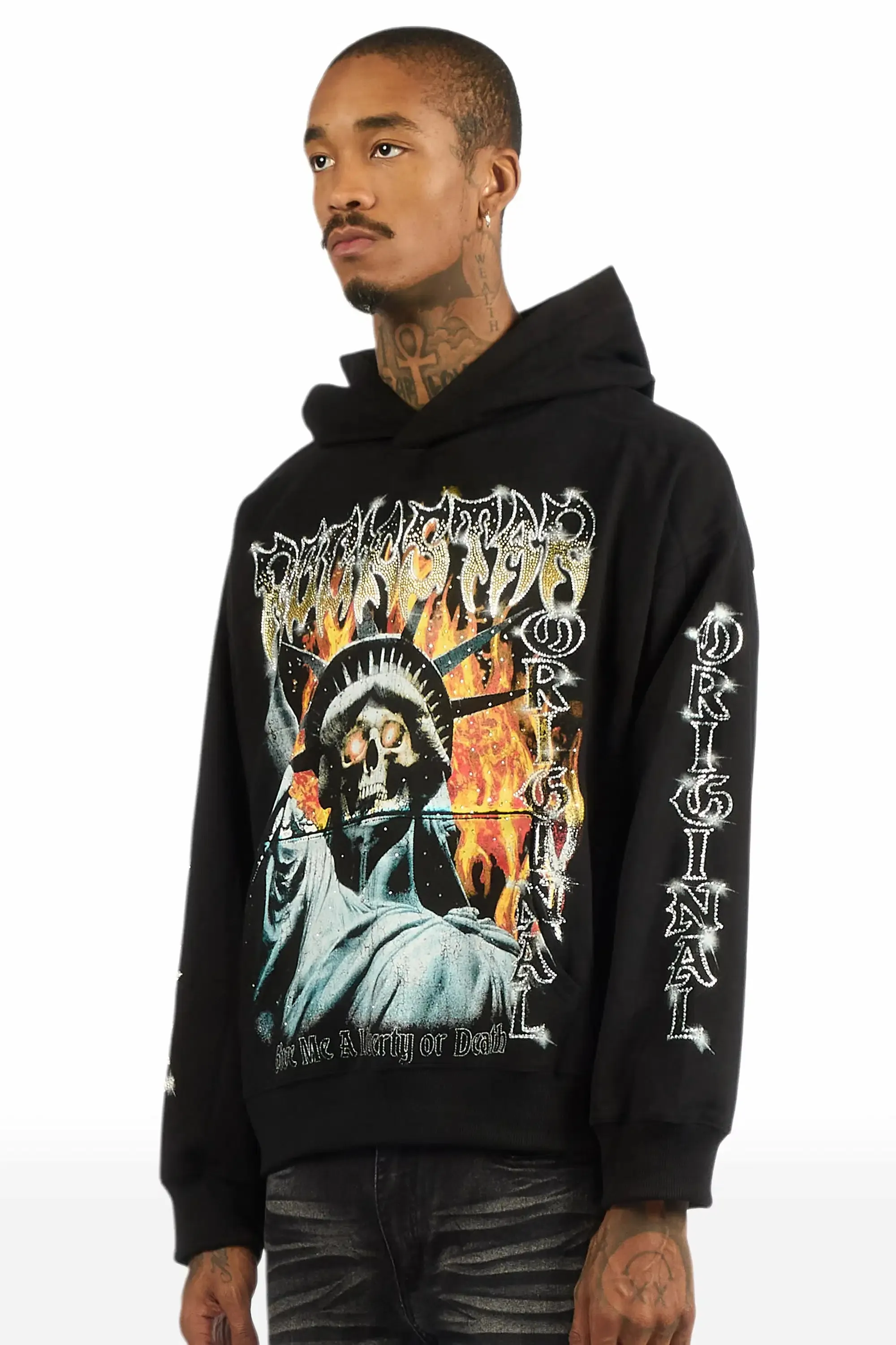 Burza Black Rhinestone Oversized Hoodie sold by Rockstar Original product image thumbnail 5