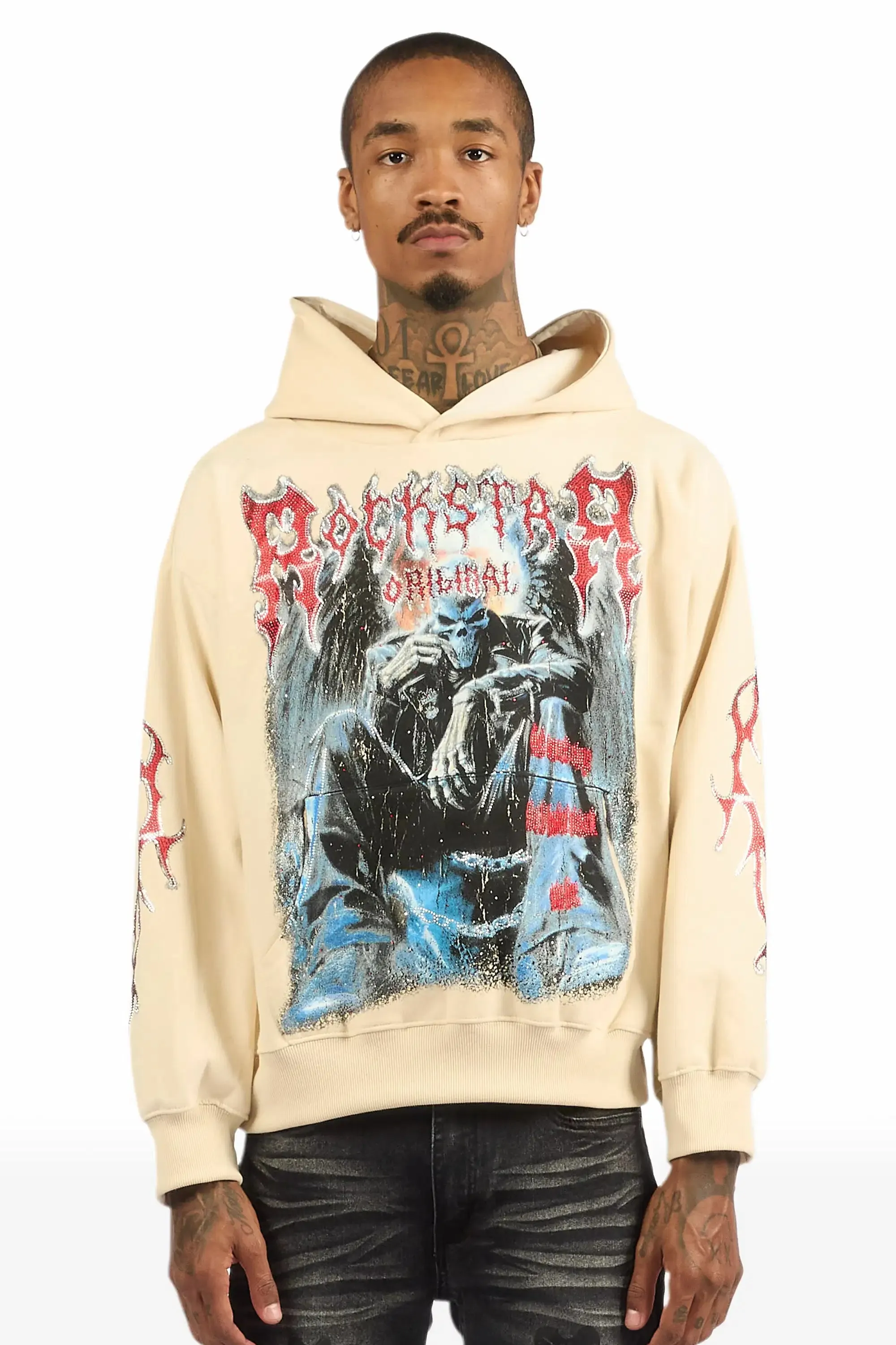 Krowne Beige Rhinestone Oversized Hoodie sold by Rockstar Original product image thumbnail 2