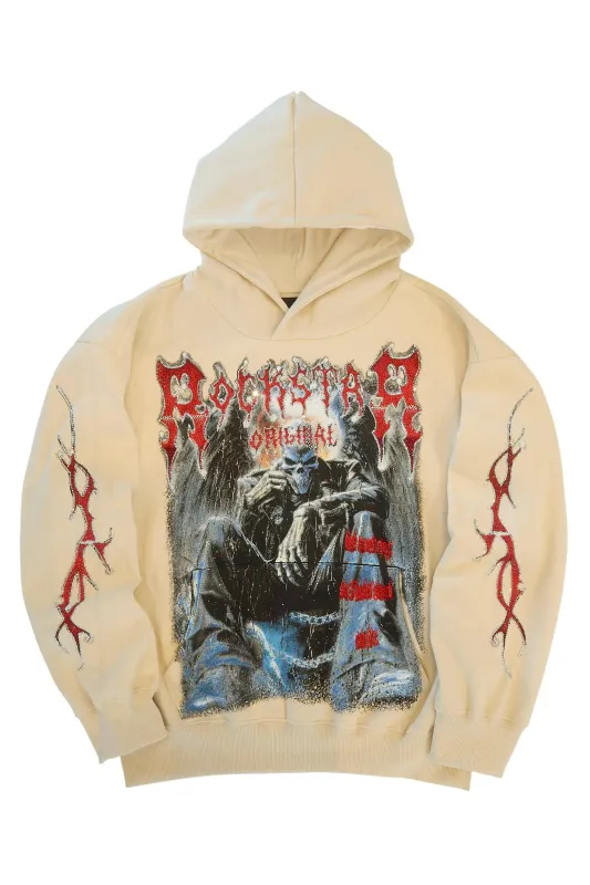 Krowne Beige Rhinestone Oversized Hoodie made by Rockstar Original