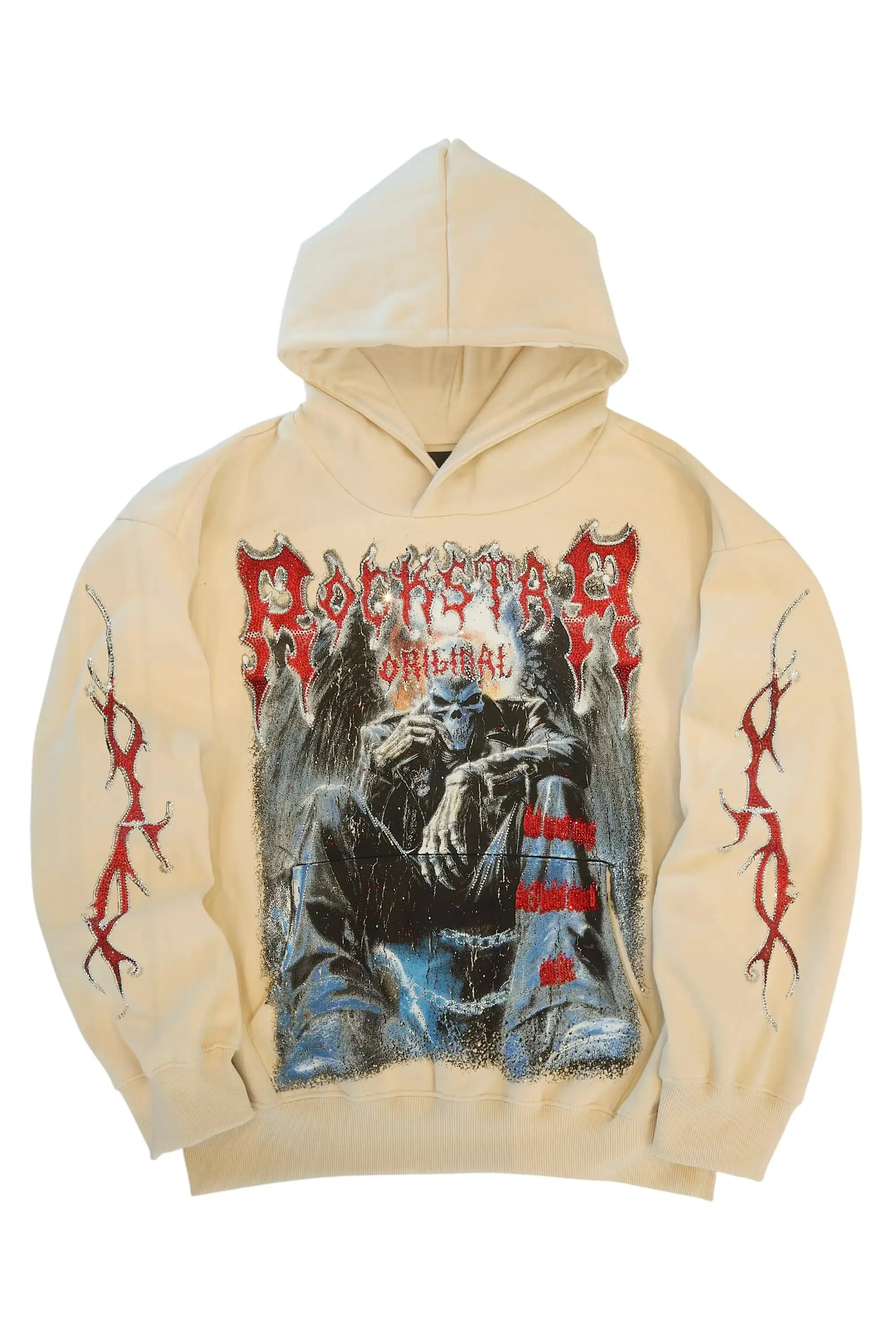 Krowne Beige Rhinestone Oversized Hoodie sold by Rockstar Original