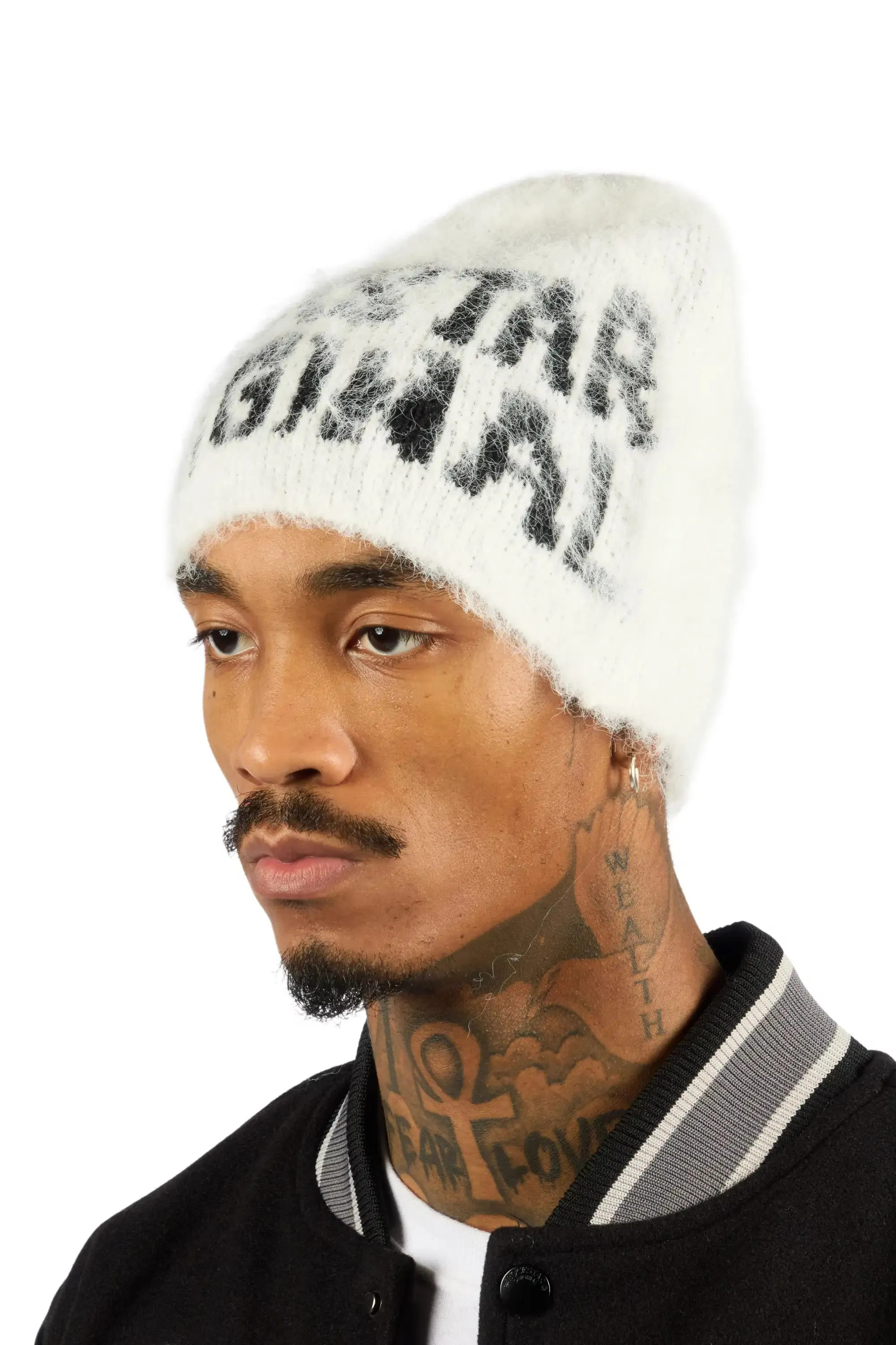 Toshio White Knitted Mohair Beanie sold by Rockstar Original product image thumbnail 4