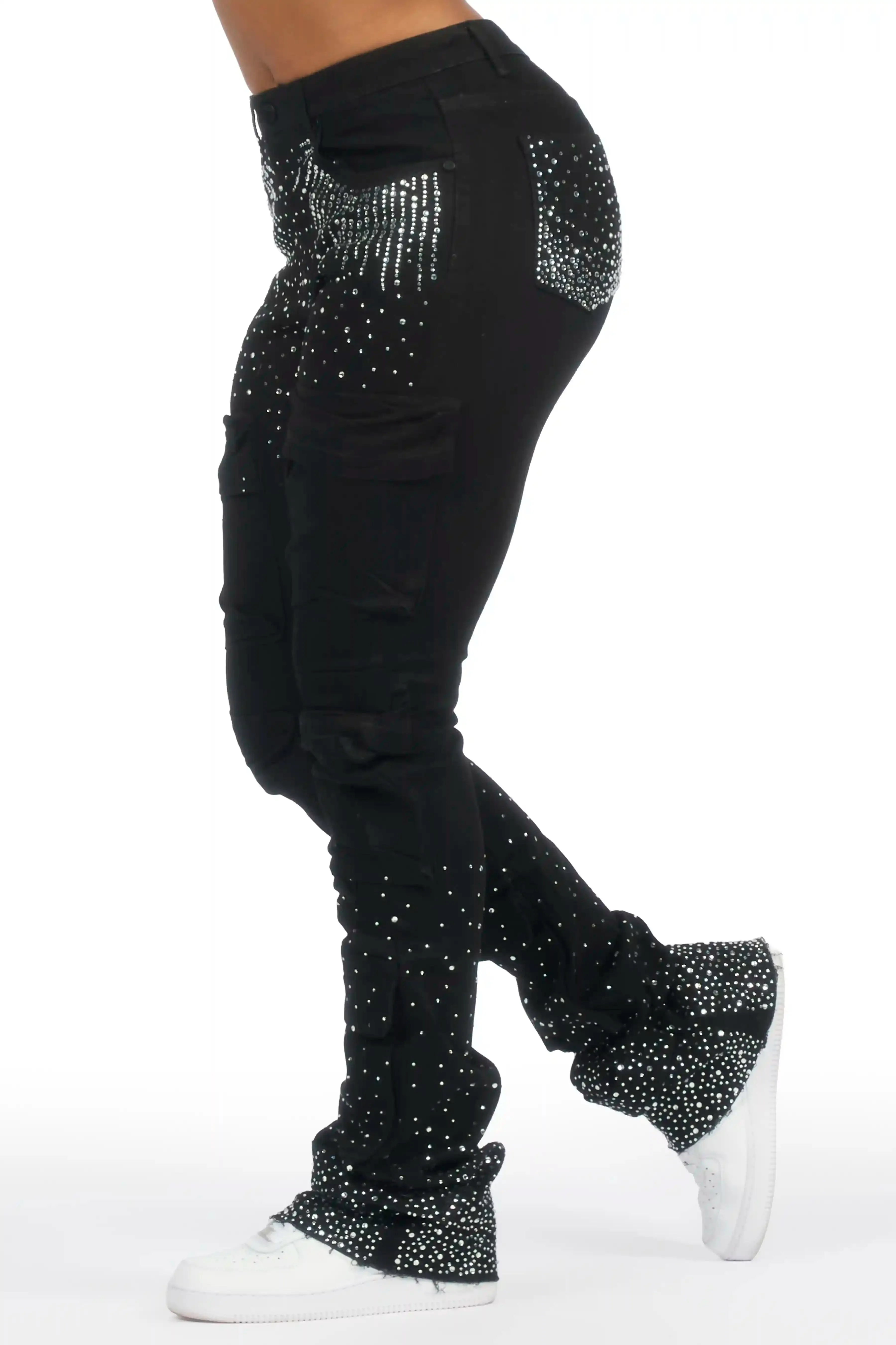 Ashela Black Rhinestone Stacked Jean sold by Rockstar Original product image thumbnail 5