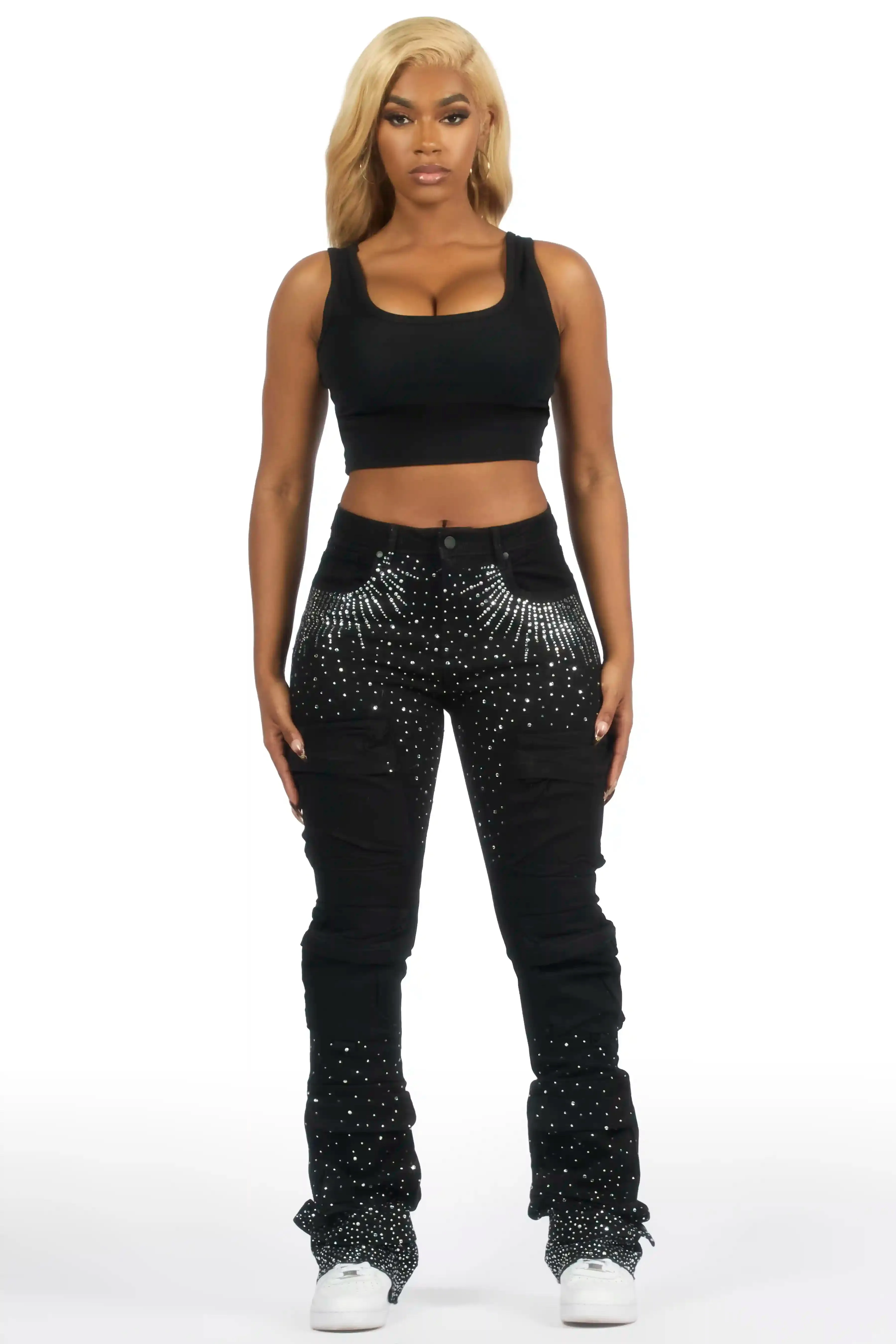 Ashela Black Rhinestone Stacked Jean sold by Rockstar Original product image thumbnail 2