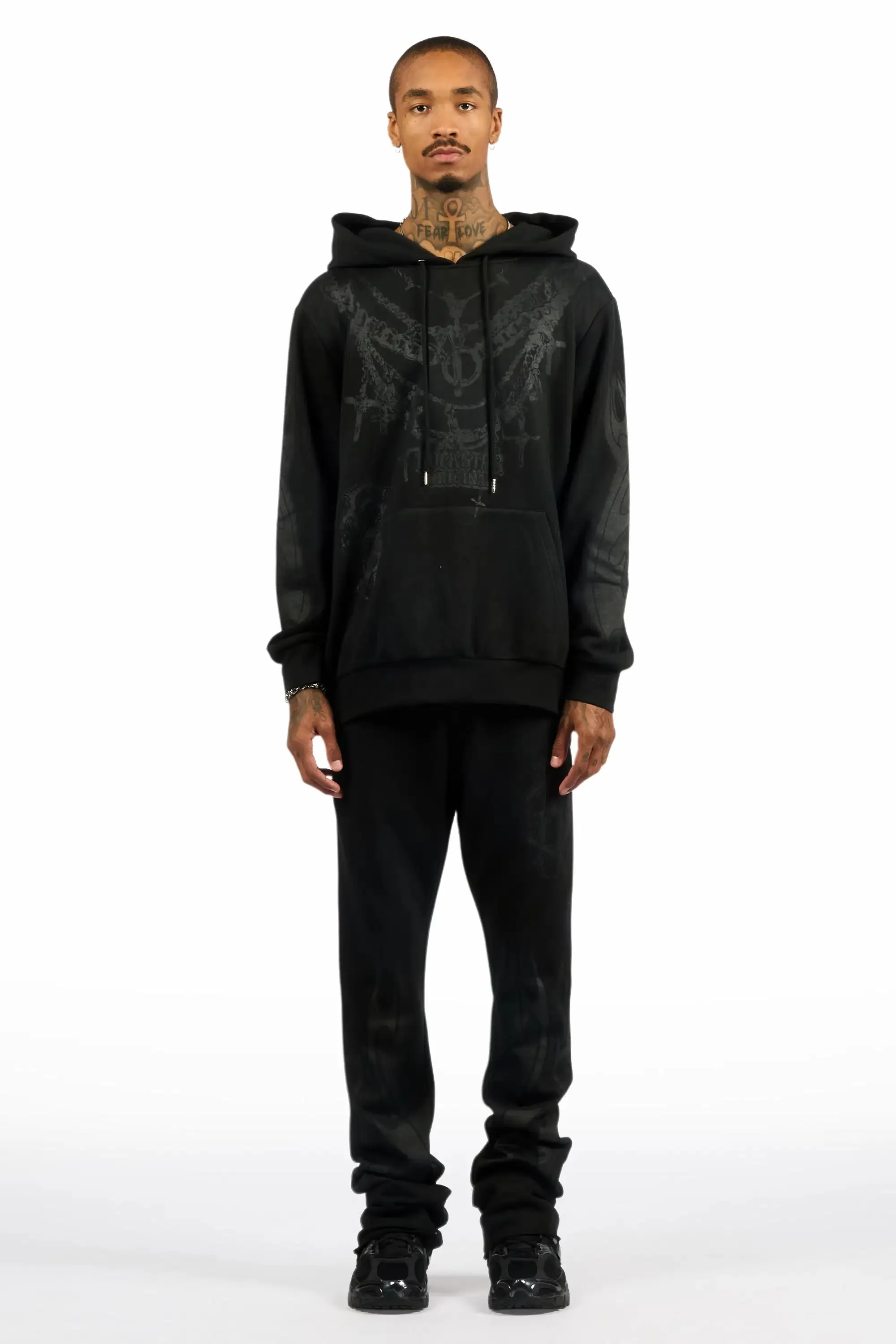 Nyro Black/Black Hoodie/Stacked Pant Track Set sold by Rockstar Original