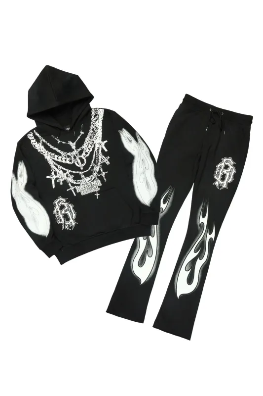 Nyro Black Hoodie/Stacked Pant Track Set sold by Rockstar Original