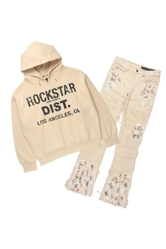 Saxon Beige/Beige Hoodie/Stacked Flare Jean Set sold by Rockstar Original