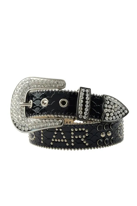 Vallejo Black Rhinestones Rockstar Logo Belt sold by Rockstar Original