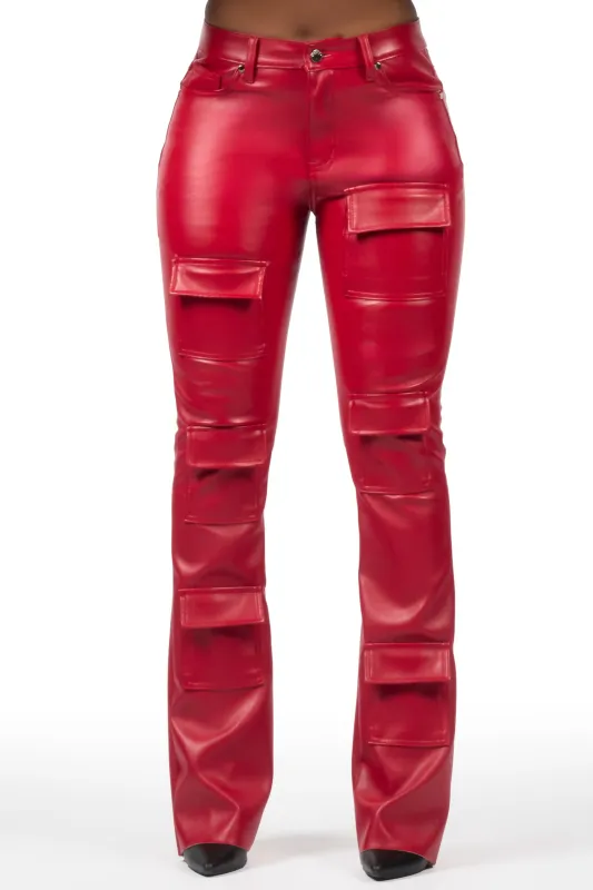 Keazhanae Red PU Cargo Stacked Flare Pant sold by Rockstar Original