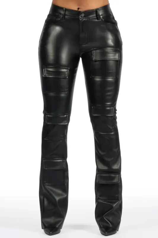 Keazhanae Black PU Cargo Stacked Flare Pant sold by Rockstar Original