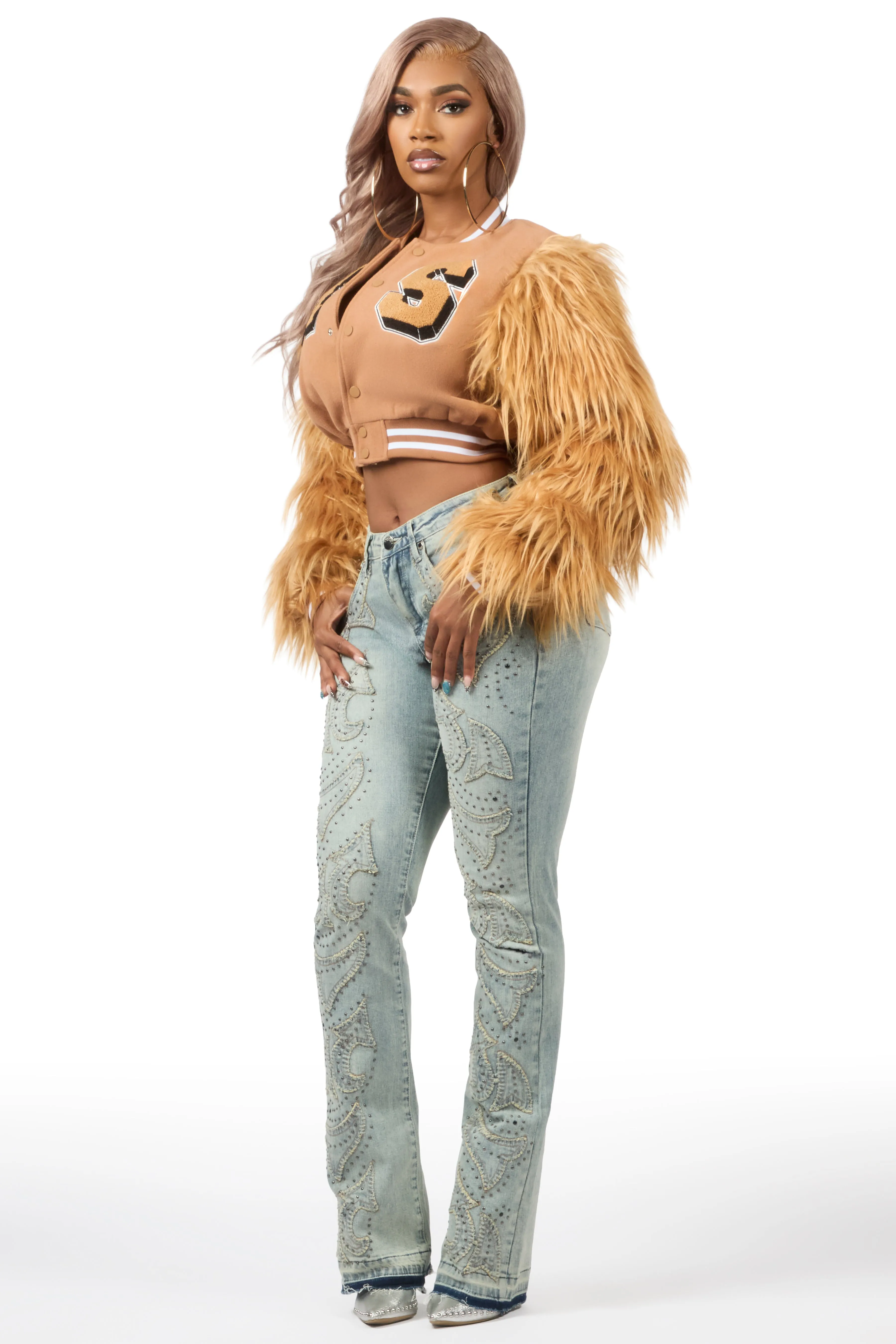 Jameicia Mocha Fur Sleeve Varsity Jacket sold by Rockstar Original product image thumbnail 4