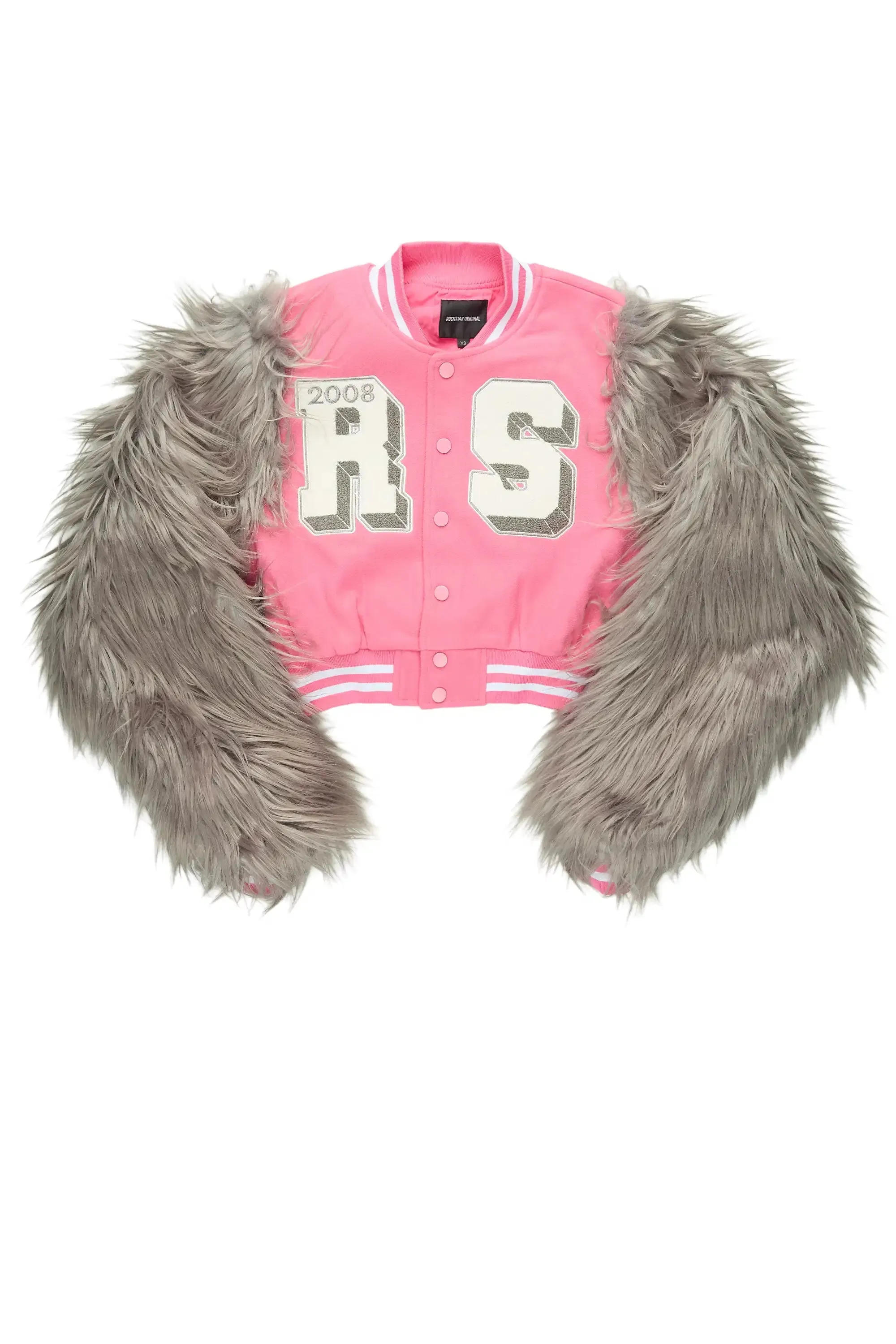 Jameicia Pink/Grey Fur Sleeve Varsity Jacket sold by Rockstar Original product image thumbnail 2