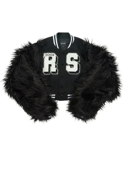 Jameicia Black Fur Sleeve Varsity Jacket sold by Rockstar Original