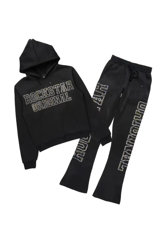 Quianna Black Rhinestone Stacked Track Set sold by Rockstar Original