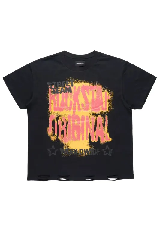Crest Black Oversized Graphic T-Shirt sold by Rockstar Original