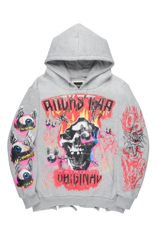 Styxx Heather Grey Distressed Graphic Relaxed Hoodie sold by Rockstar Original