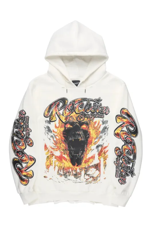 Flamer White Distressed Graphic Relaxed Hoodie sold by Rockstar Original