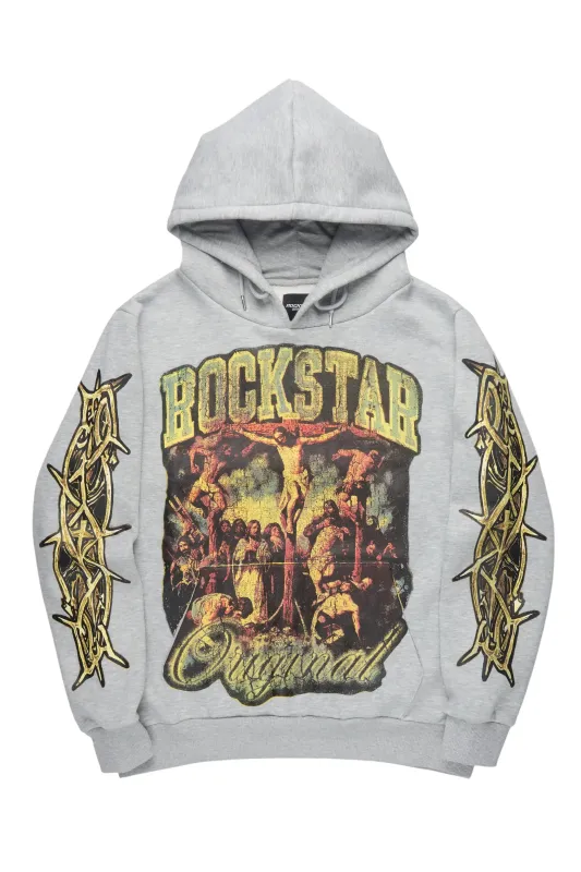Waller Heather Grey Graphic Distressed Relaxed Hoodie sold by Rockstar Original