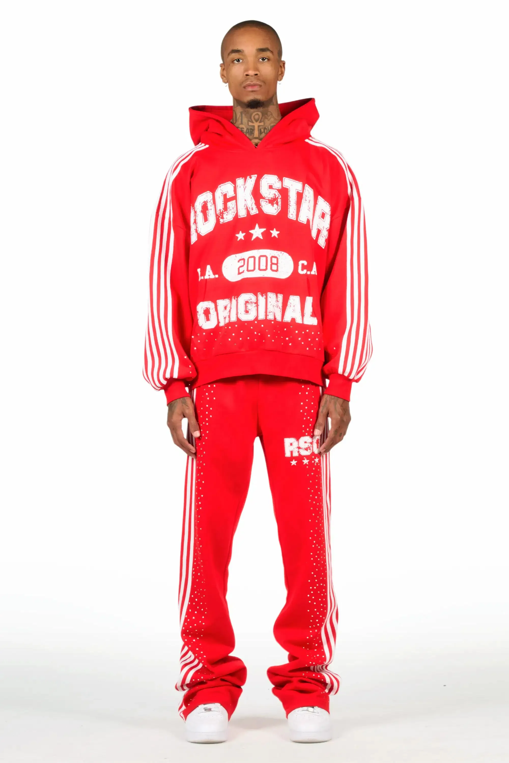 Tylla Red Rhinestone Hoodie/Baggy Pant Track Set sold by Rockstar Original product image thumbnail 2