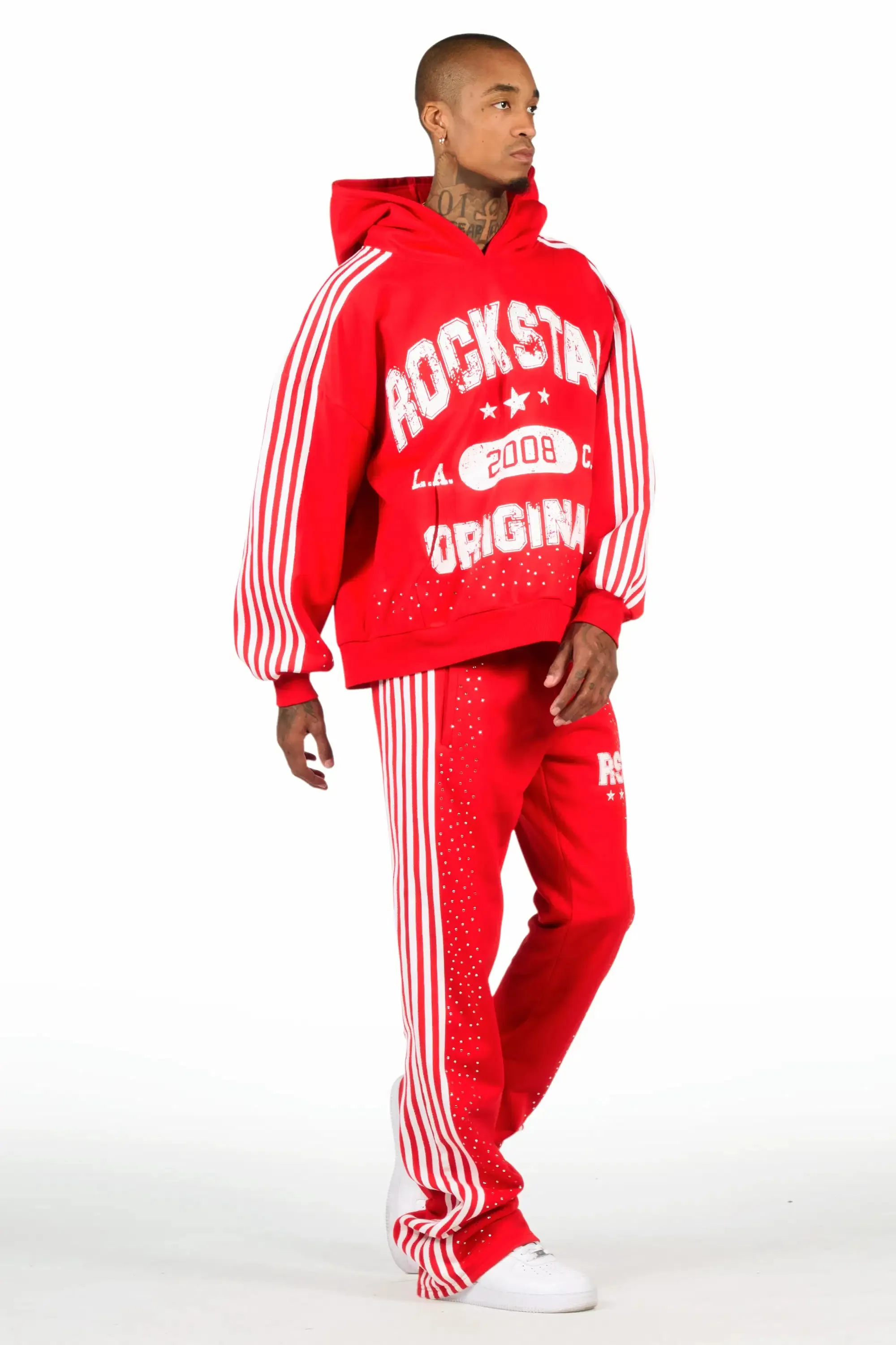 Tylla Red Rhinestone Hoodie/Baggy Pant Track Set sold by Rockstar Original product image thumbnail 4