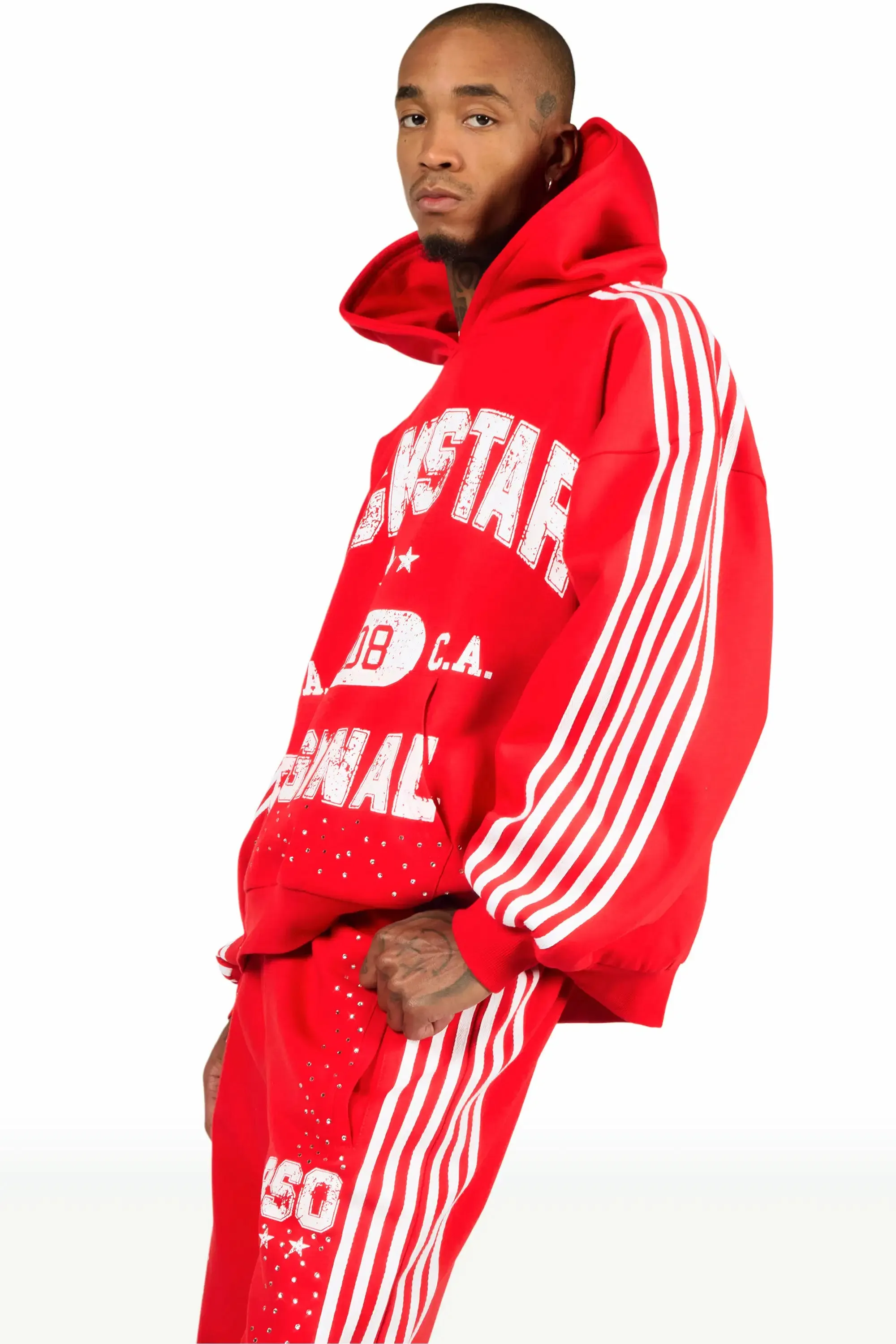 Tylla Red Rhinestone Hoodie/Baggy Pant Track Set sold by Rockstar Original product image thumbnail 3