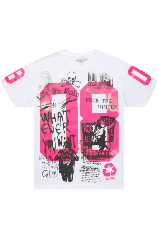 Kammile 2.0 White/Pink Oversized T-Shirt sold by Rockstar Original