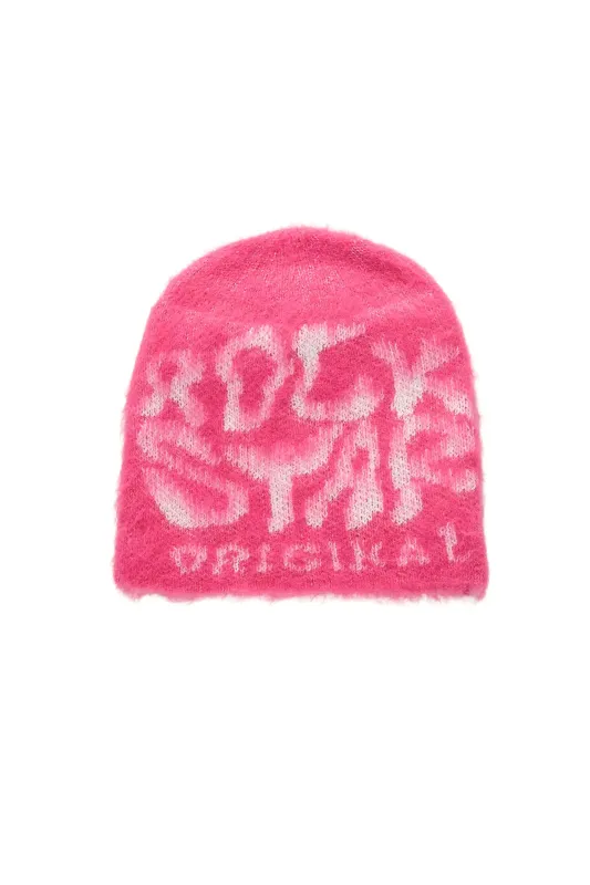 Akeya Pink Knit Mohair Beanie sold by Rockstar Original