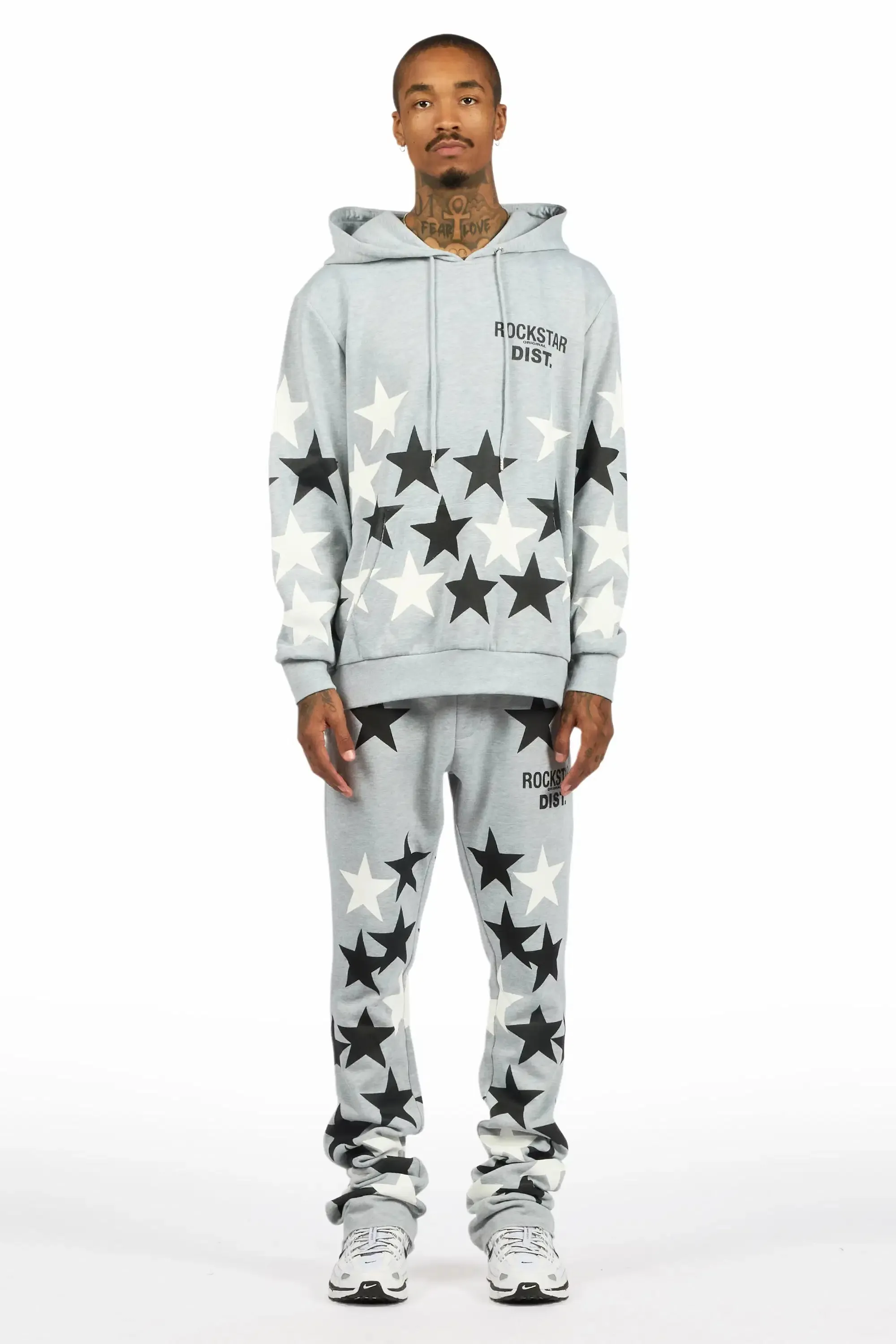 Starlane Heather Grey/Black Hoodie Stacked Flare Fit Track Set sold by Rockstar Original product image thumbnail 2