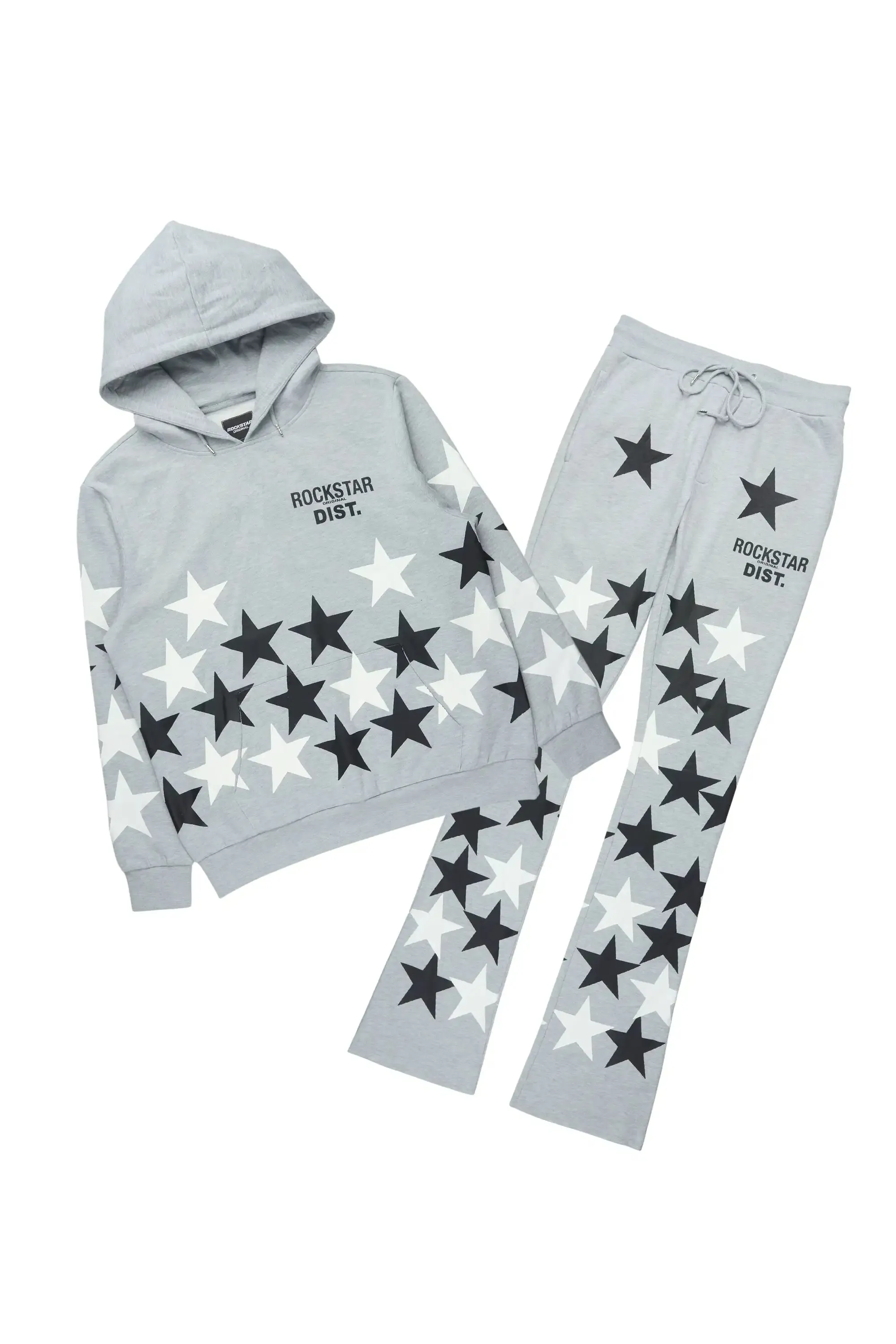 Starlane Heather Grey/Black Hoodie Stacked Flare Fit Track Set sold by Rockstar Original
