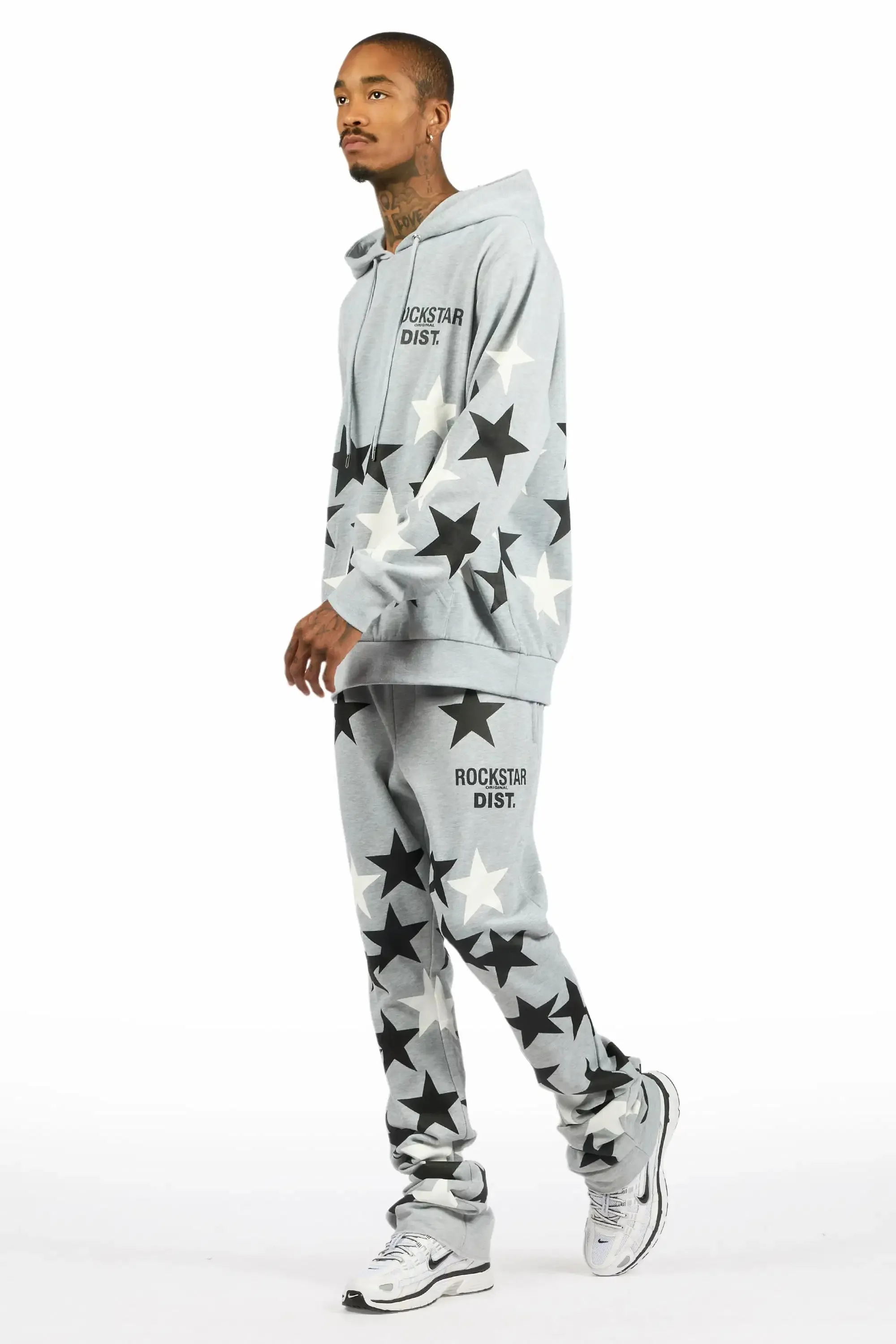 Starlane Heather Grey/Black Hoodie Stacked Flare Fit Track Set sold by Rockstar Original product image thumbnail 5