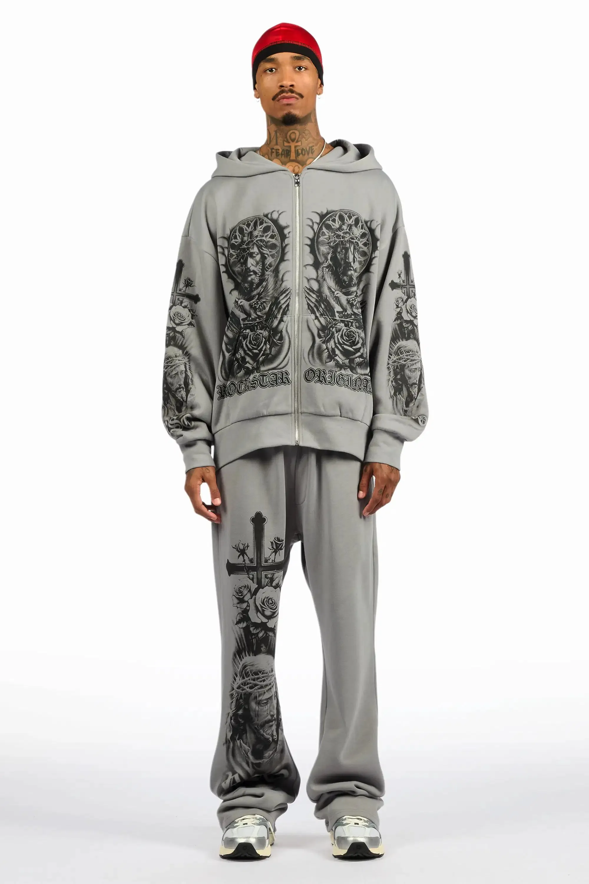 Blasted Grey Hoodie/Baggy Pant Track Set sold by Rockstar Original product image thumbnail 2