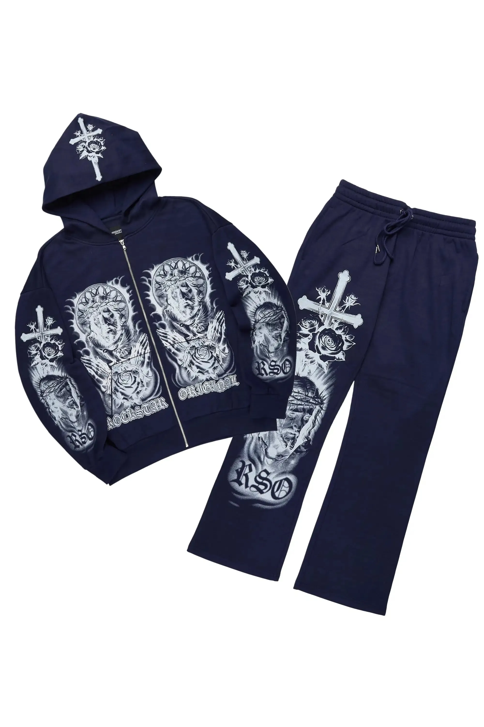 Blasted Navy/White Hoodie/Baggy Pant Track Set sold by Rockstar Original