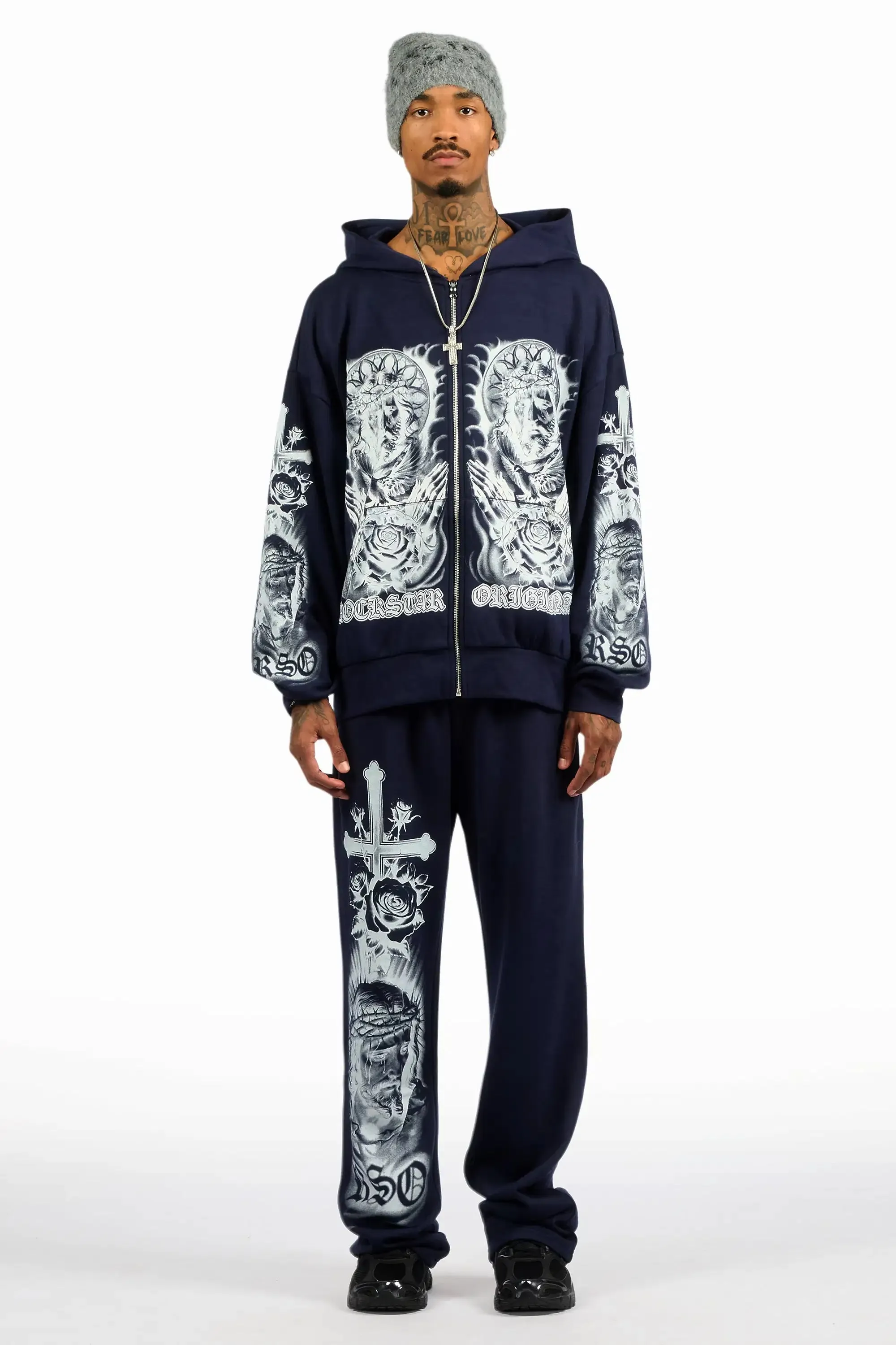 Blasted Navy/White Hoodie/Baggy Pant Track Set sold by Rockstar Original product image thumbnail 2