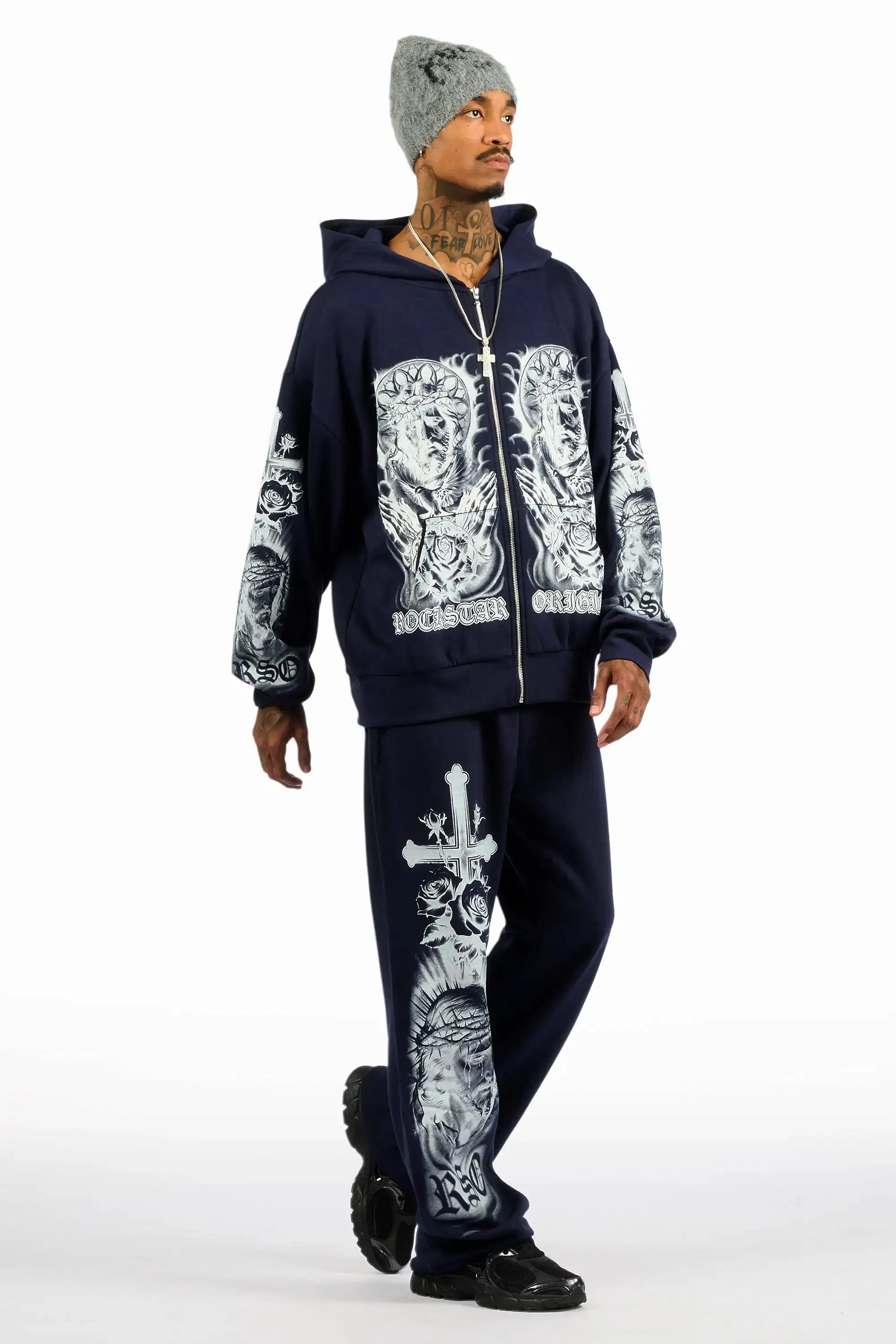 Blasted Navy/White Hoodie/Baggy Pant Track Set sold by Rockstar Original product image thumbnail 3