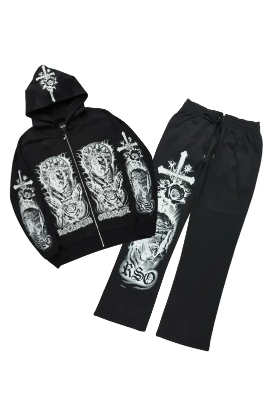Blasted Black/White Hoodie/Baggy Pant Track Set sold by Rockstar Original