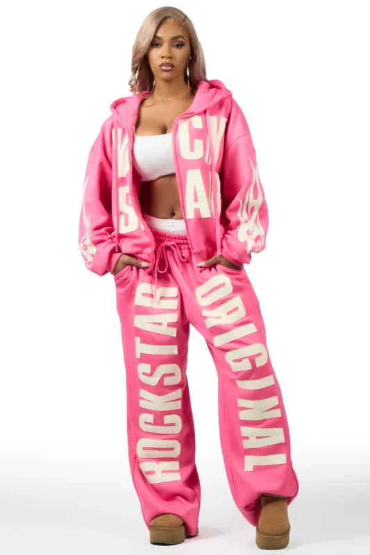 Ashira Hot Pink Baggy Fit Zip Up Track Set sold by Rockstar Original