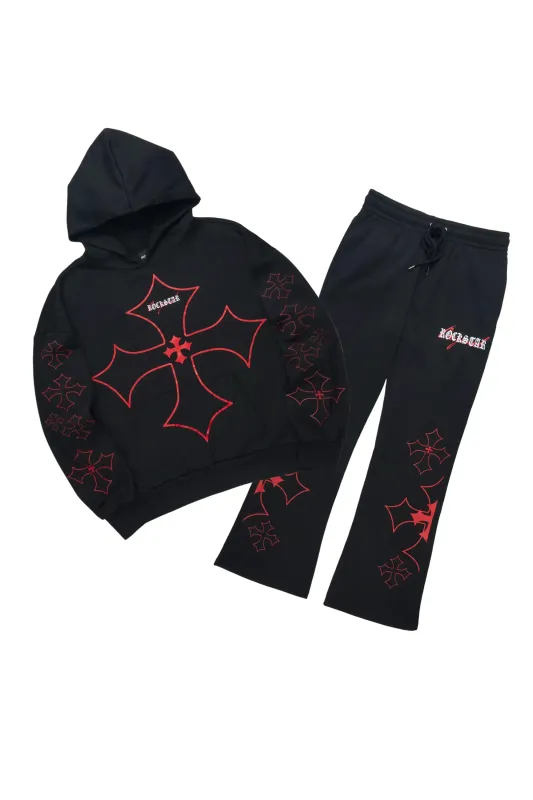 Sargo Black/Red Hoodie Relaxed Track Set made by Rockstar Original