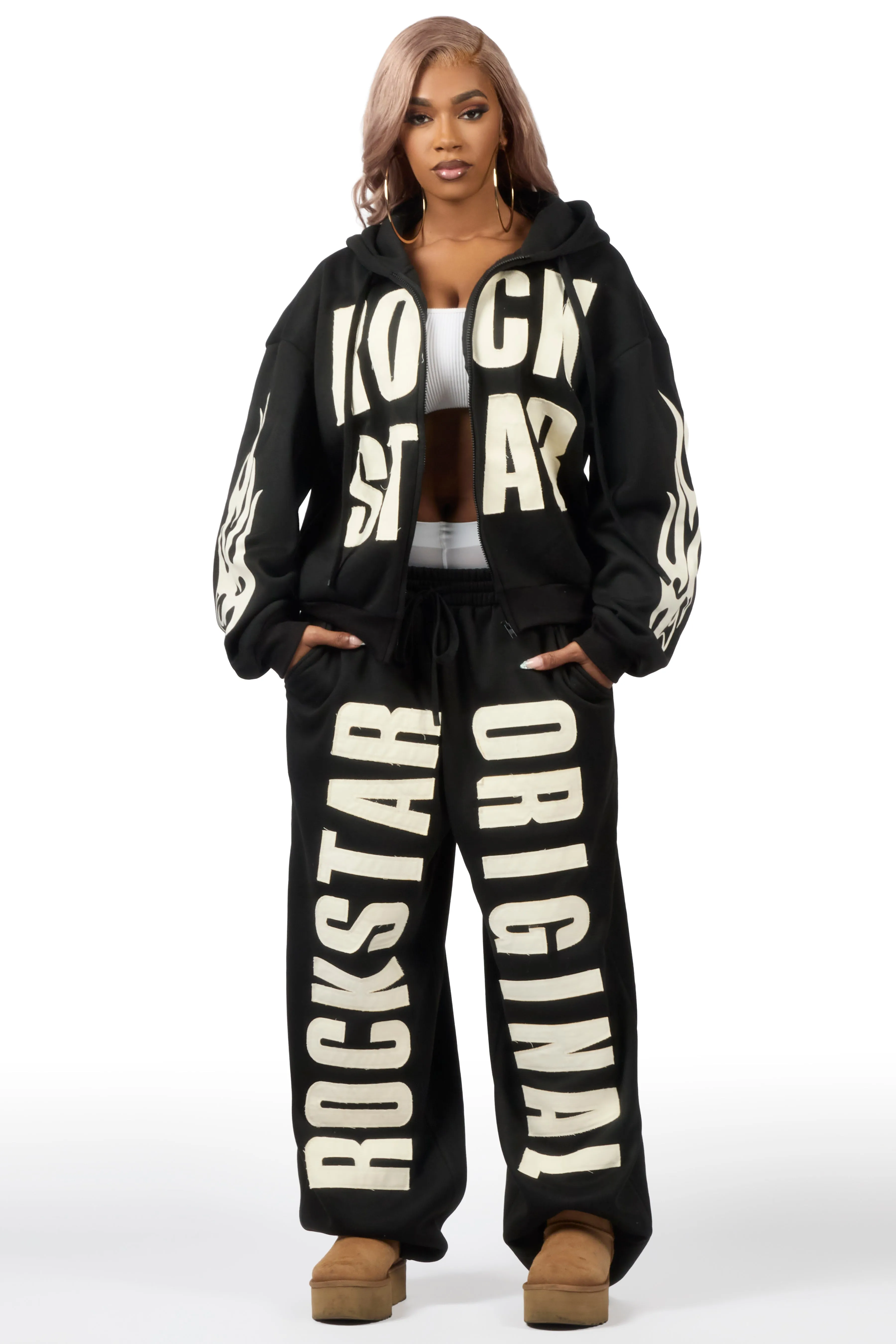 Ashira Black Baggy Fit Zip Up Track Set sold by Rockstar Original product image thumbnail 5