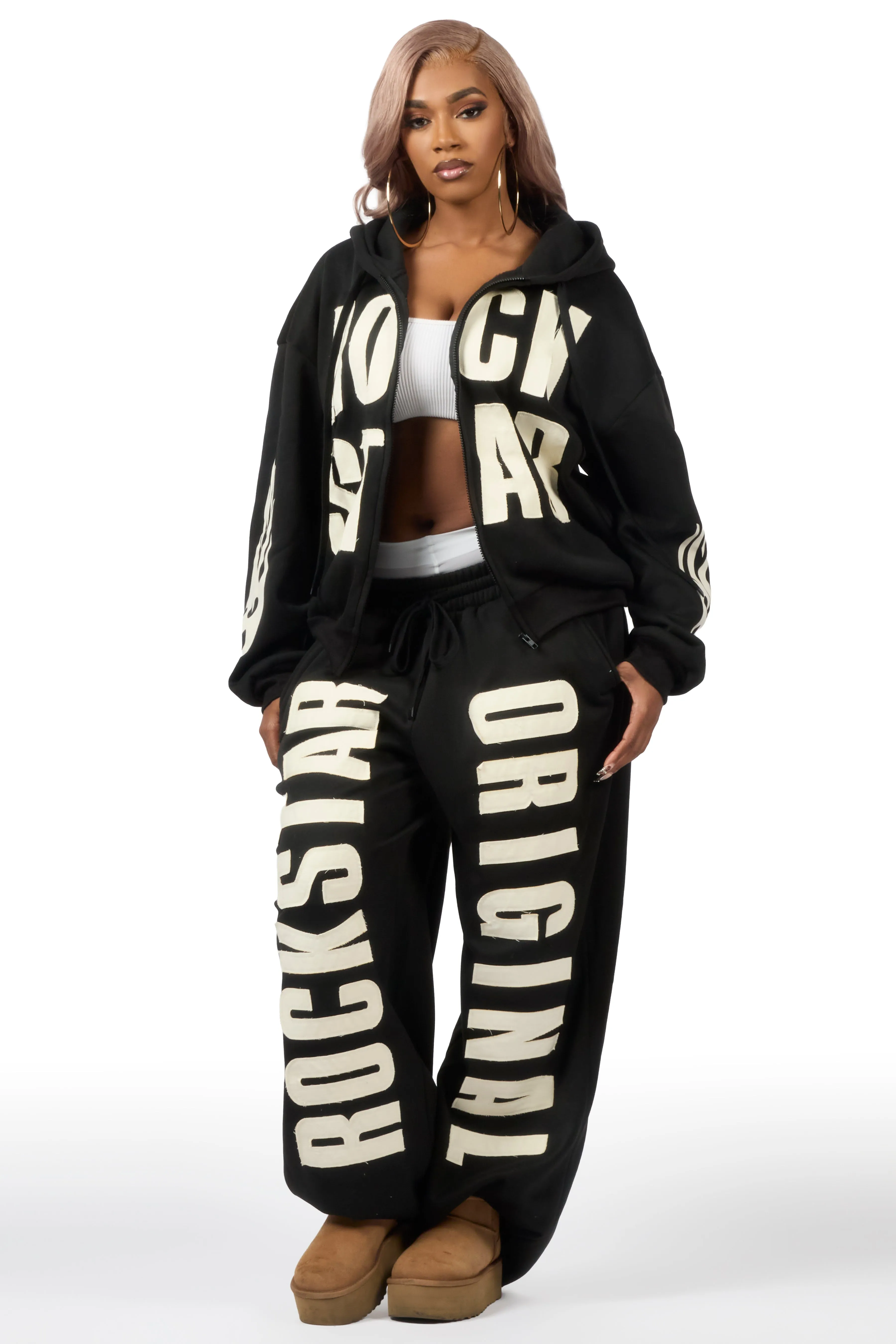 Ashira Black Baggy Fit Zip Up Track Set sold by Rockstar Original