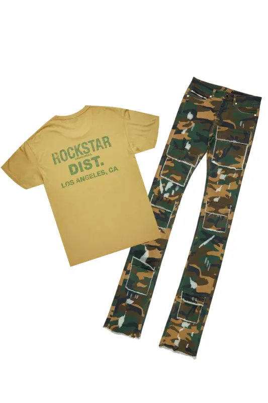 Lake Beige T-Shirt & Petrus Green Super Stacked Flare Jean Bundle sold by Rockstar Original