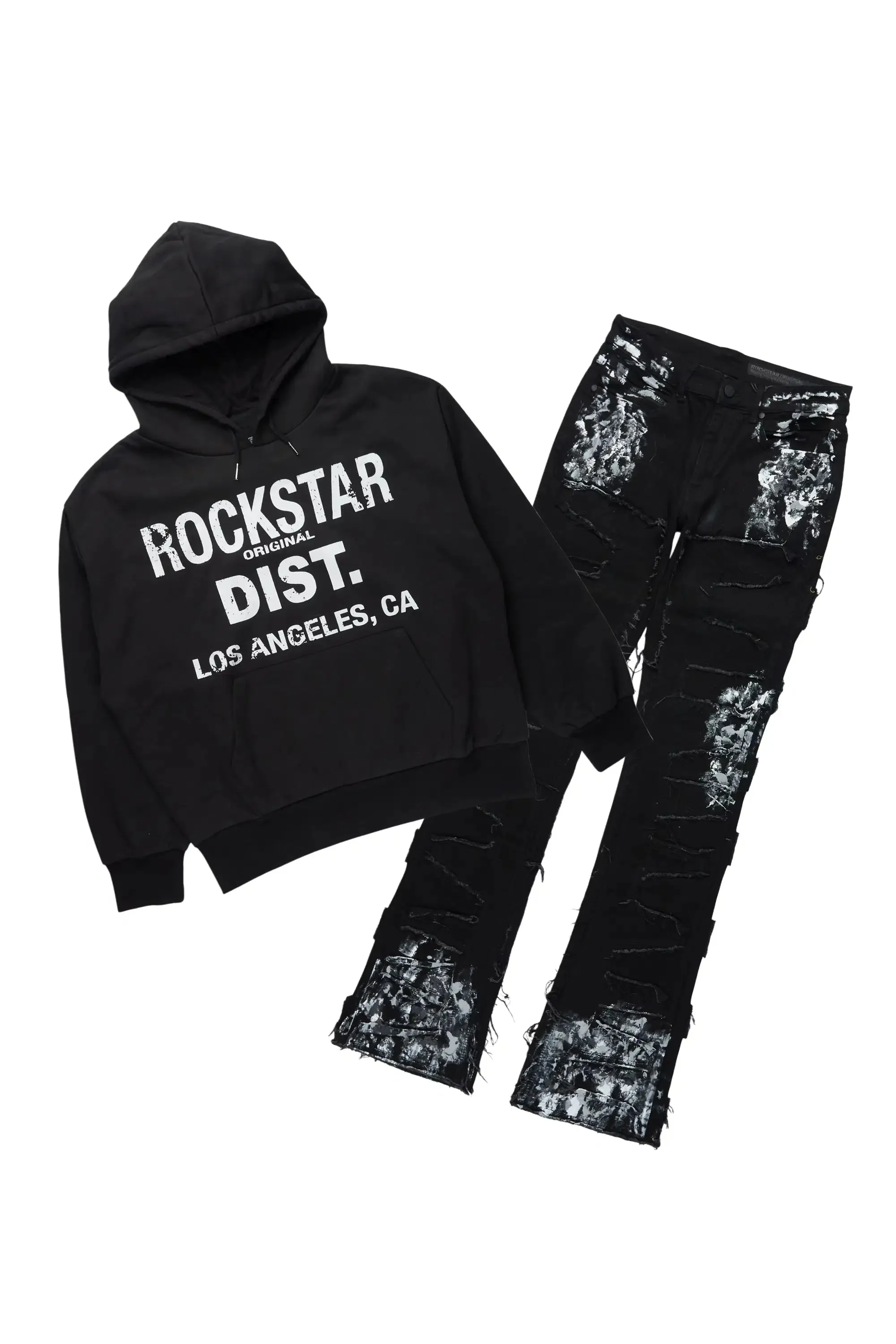 Saxon Black/Grey Hoodie/Stacked Flare Jean Set sold by Rockstar Original