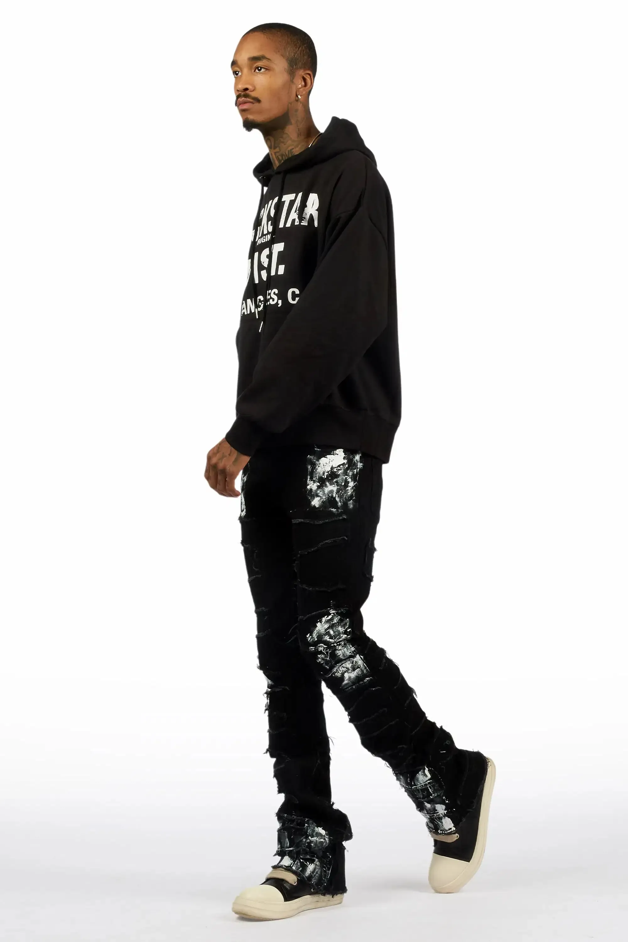 Saxon Black/Grey Hoodie/Stacked Flare Jean Set sold by Rockstar Original product image thumbnail 5