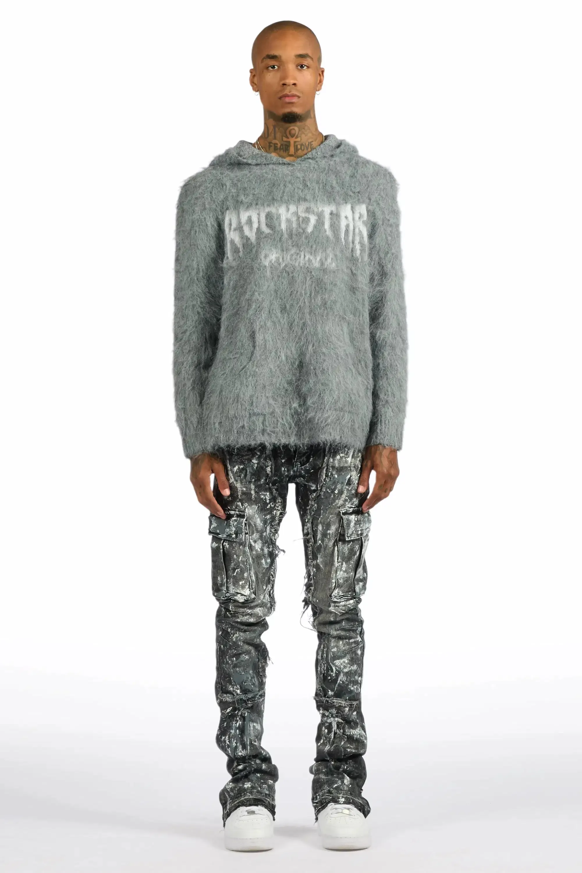 Andros Grey/Dark Grey Mohair Hoodie/Stacked Flare Jean Set sold by Rockstar Original product image thumbnail 2