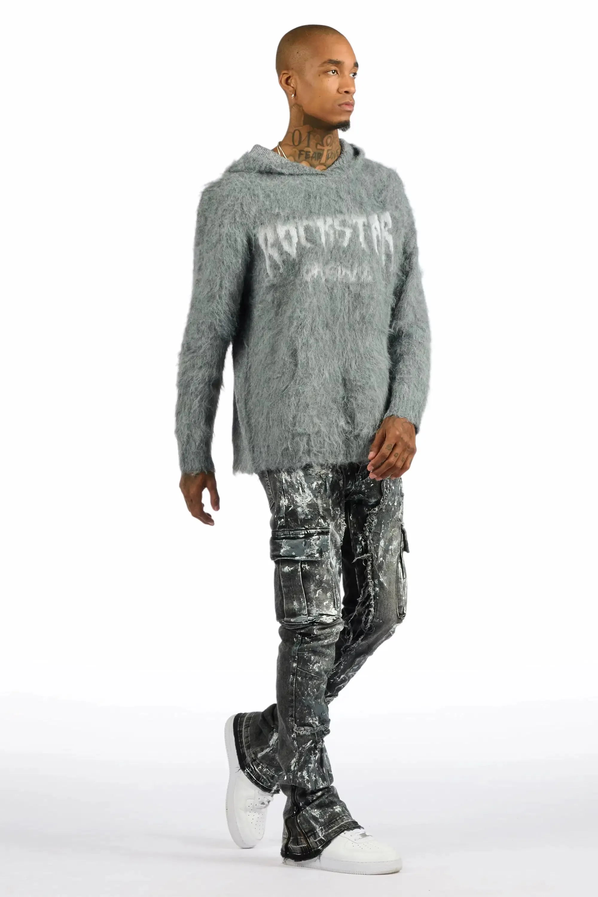 Andros Grey/Dark Grey Mohair Hoodie/Stacked Flare Jean Set sold by Rockstar Original product image thumbnail 3