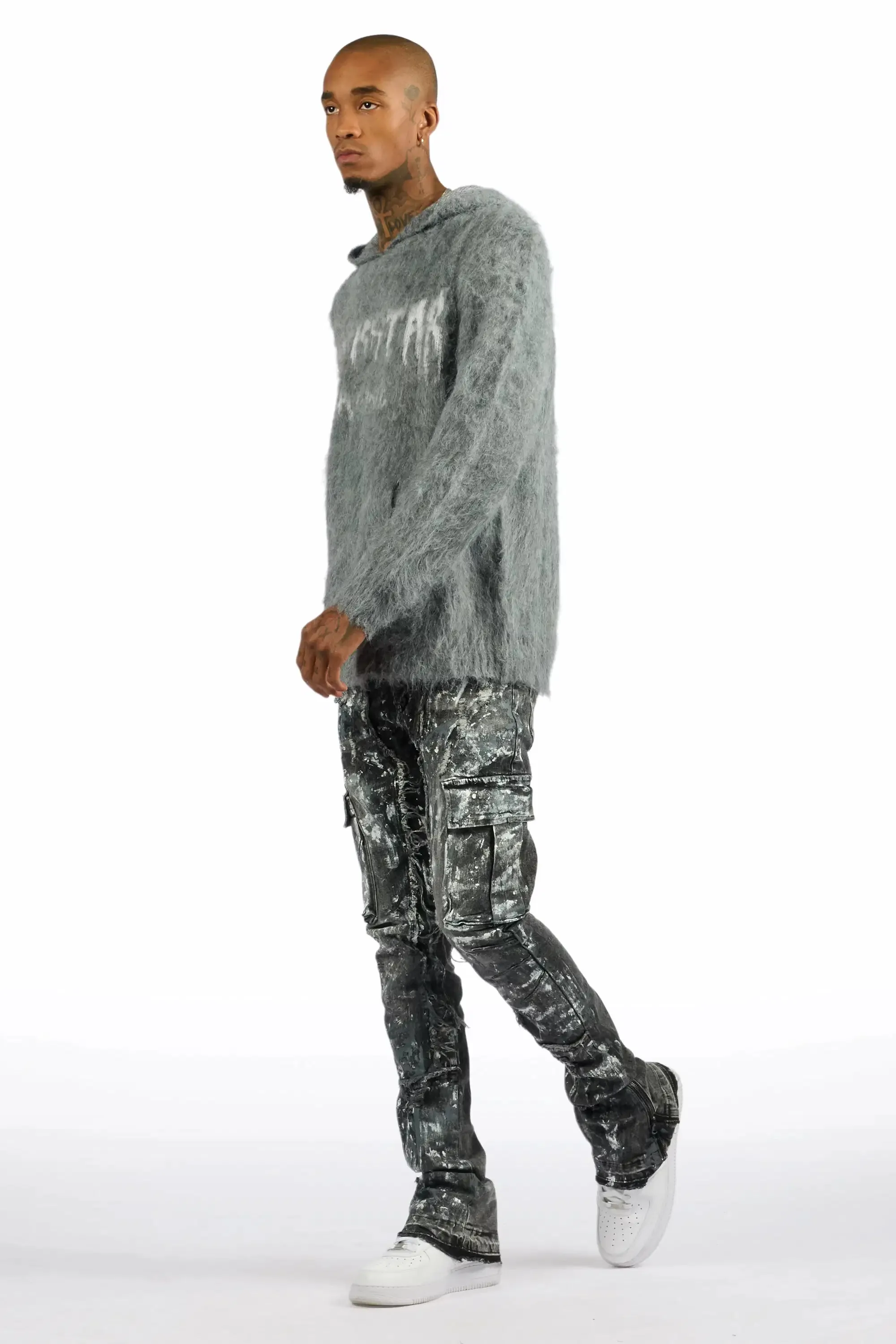 Andros Grey/Dark Grey Mohair Hoodie/Stacked Flare Jean Set sold by Rockstar Original product image thumbnail 5