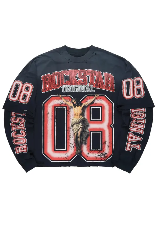 Fields Black/Red Double Layer Long Sleeve Graphic T-Shirt sold by Rockstar Original