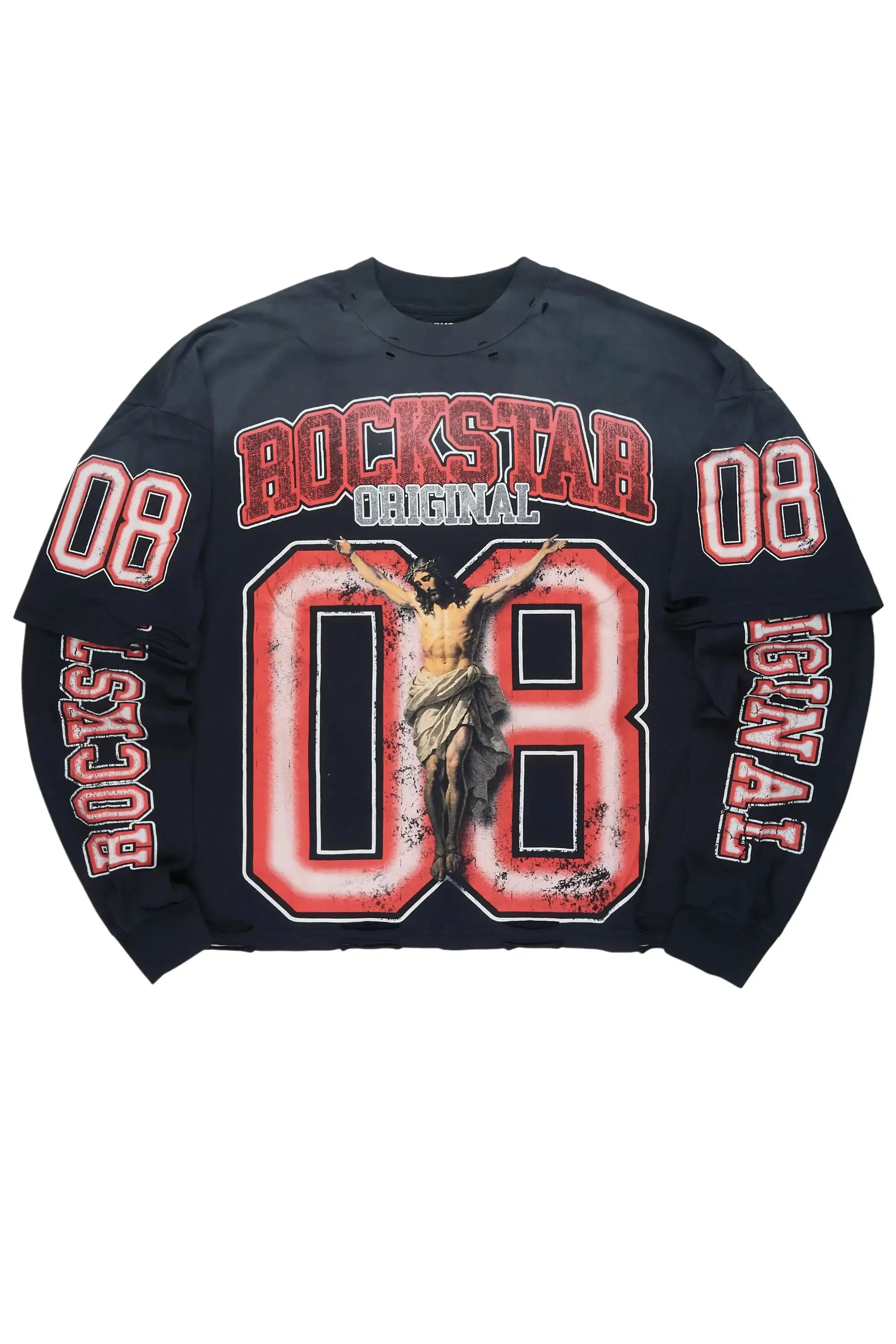 Fields Black/Red Double Layer Long Sleeve Graphic T-Shirt sold by Rockstar Original