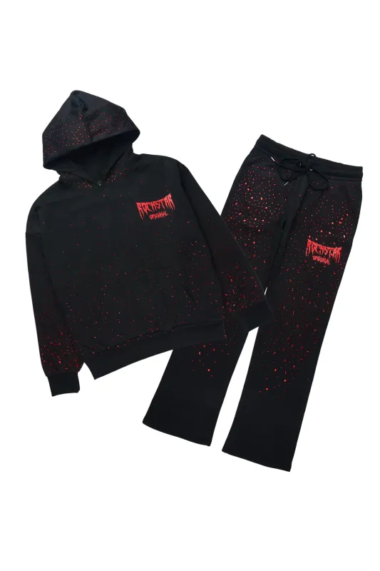 Twinkle Black/Red Rhinestone Hoodie Relaxed Track Set sold by Rockstar Original