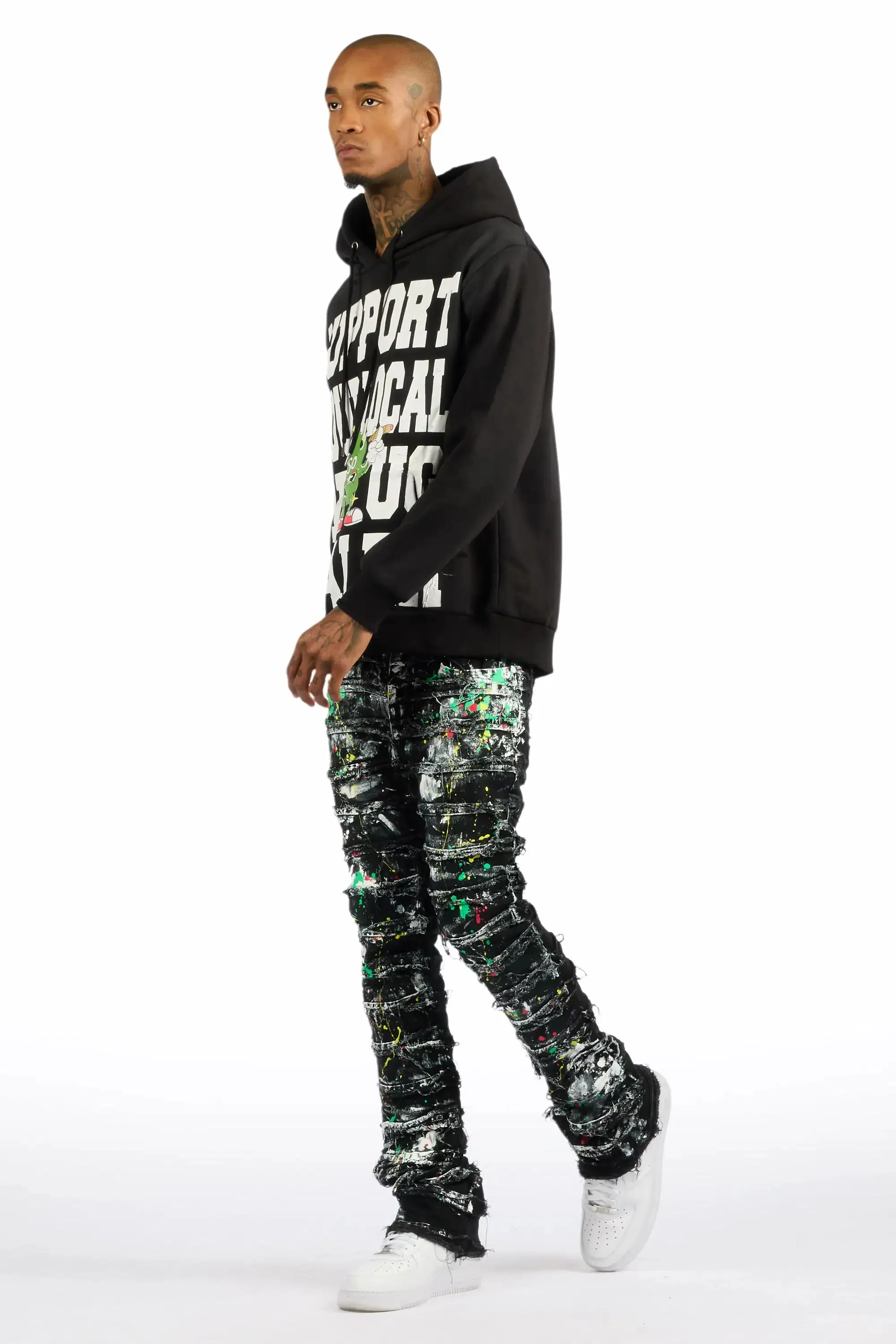 Tarl Black/Black Hoodie/Stacked Flare Jean Set sold by Rockstar Original product image thumbnail 5