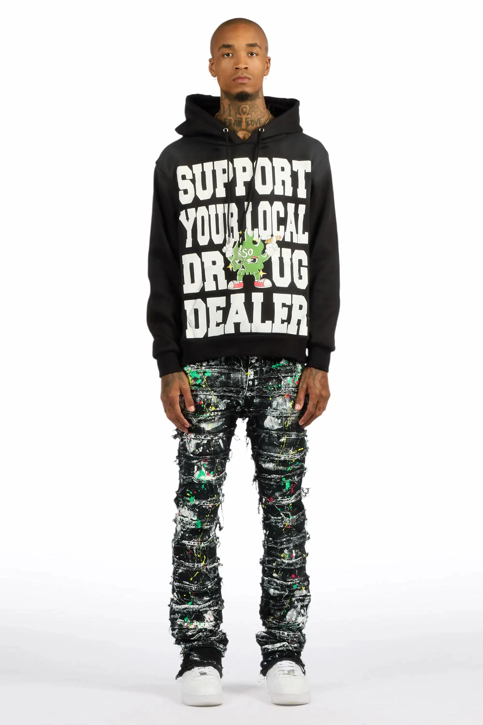 Tarl Black/Black Hoodie/Stacked Flare Jean Set sold by Rockstar Original product image thumbnail 2