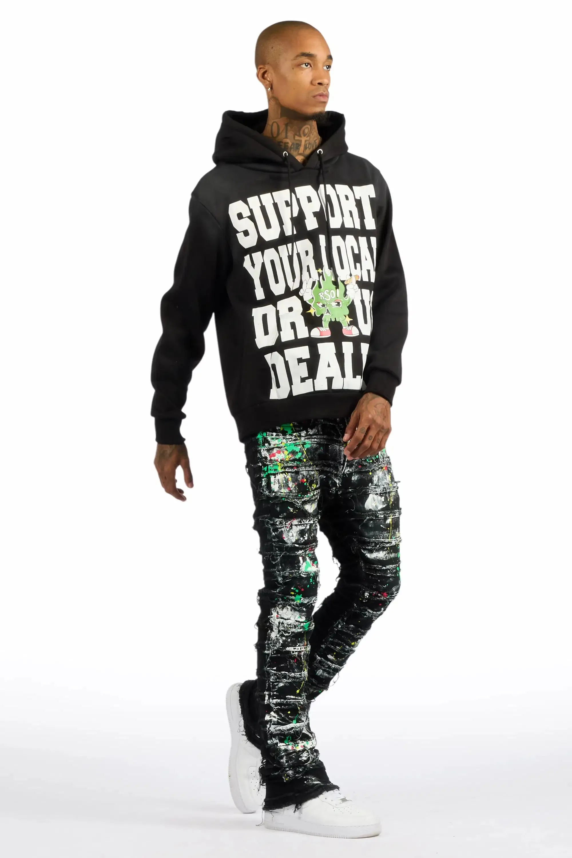 Tarl Black/Black Hoodie/Stacked Flare Jean Set sold by Rockstar Original product image thumbnail 3